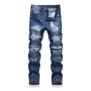 Mens Jeans Slim Fit,Carpenter Jeans for Men,Ruged Motorcycle Denim Pants with Ripped & Patch Details