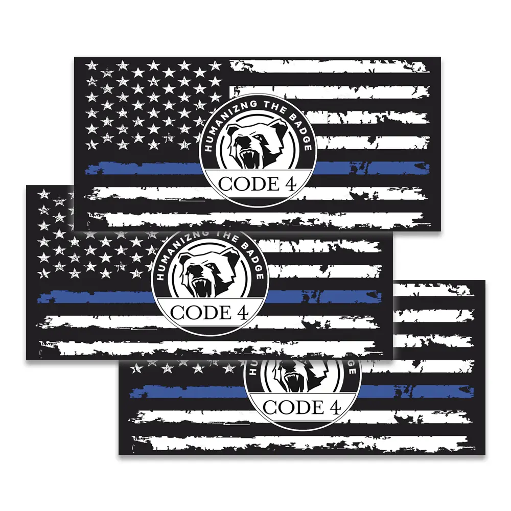 3 Pack Reflective US Flag with Thin Blue Line Stick-On Car Stickers - Police Law Enforcement Honoring Vinyl Decals for Vehicle Body Panel, Laptops, Car Vehicle Decoration
