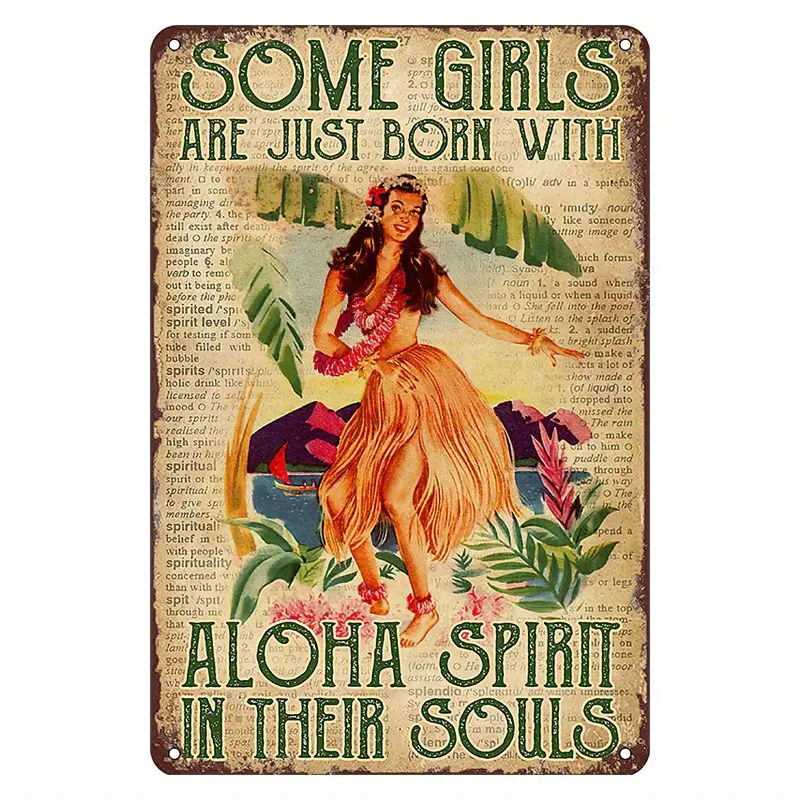 Aloha Spirit Hawaiian Vintage Metal Painting Art Logo, Funny Wall Art Interior Decoration Metal Poster for Home, Perfect for Universities, Bathrooms, Caves, Bars, Cafes, Garages, Farmhouses, People Caves - Black Vintage Poster Gifts,Wall decor,Posters