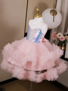 Girls' Sequin Tutu Dress, Child Birthday Gown, Flower Girl Net Mesh Cake Dress, Baby First Birthday Summer Lace Dress
