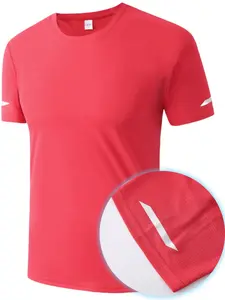 Men's Checked & Print Round Neck Sports Tee, Regular Fit Sporty Breathable Quick Drying T-Shirt for Gym Workout Running, Casual Comfy Men's Top for All Seasons