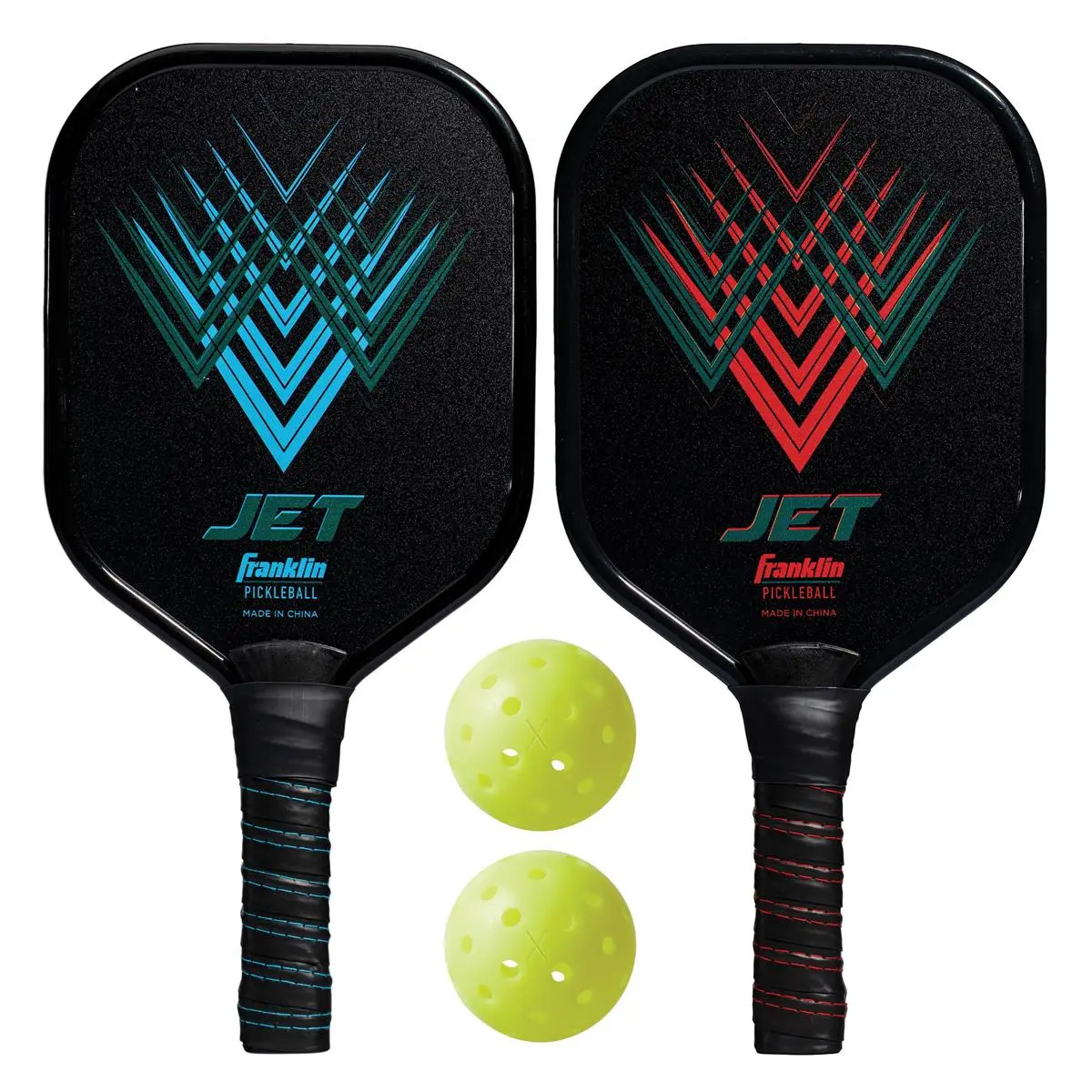 Franklin Jet Series 8050442 USAPA Approved Pickleball Set - Black Plastic-Aluminum Paddles, Form-Fitting Non-Slip Grip Handles, Included Balls for Superior Control, Outdoor Play