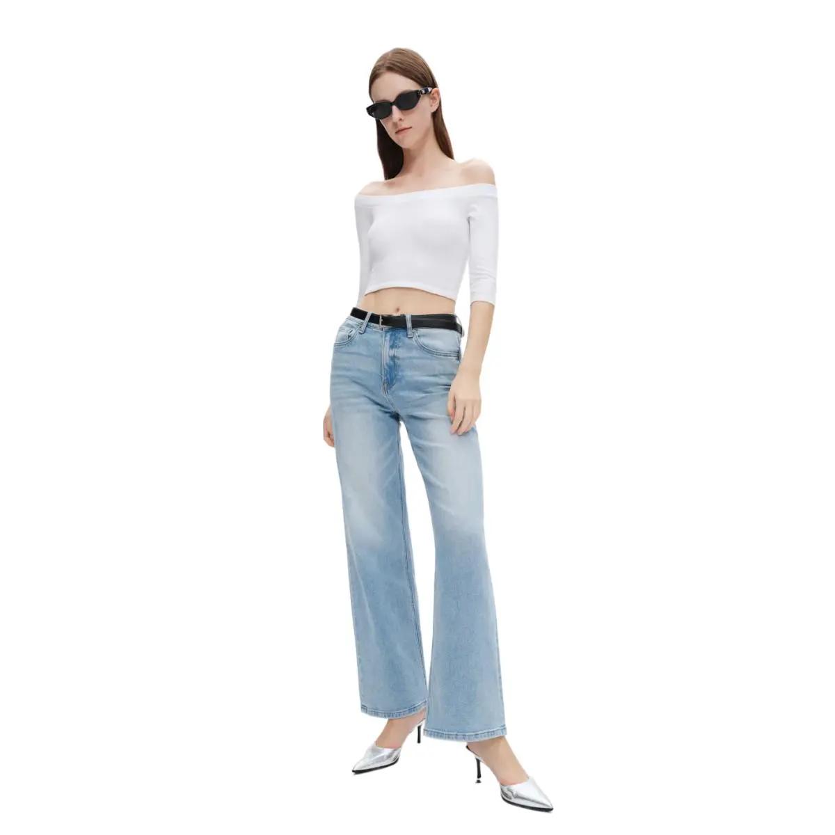 Straight Leg High Rise Jeans BYT5167 Swiss Blue Womenswear Bottom 32x32jeanswomen
