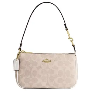 COACH Nolita 19 Small Signature Print Coated Canvas Shoulder Tote in Sand and Chalk White