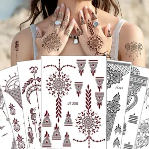 12 Sheets Henna Tattoo Kit, Waterproof Tattoo Stickers for Women Wedding Party Temporary Henna Sticker (Black+ Brown-12P)