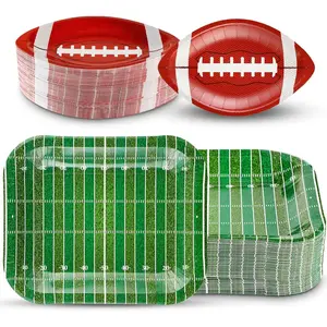 200 Pcs Football Paper Plates Disposable Snack Nacho Platter Serving Trays 2 Styles for Game Day Sports Event Tailgate Party Football Party Decorations Supplies