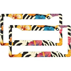 Zebra Tattoo Fuchsia Pattern License Plate Frames for Women Men 2 Pack Universal Aluminum Car Vehicle License Plate Cover Holders with 4 Holes and Screws Car Accessories Decorative