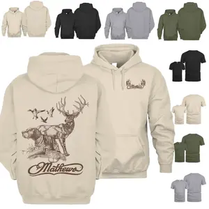 Mathews Hunting Dog Buck Hoodie T-Shirt – Made in USA | Unisex Graphic Hunting Tee | 2-Sided Bowhunting Design with Dog & Deer | Outdoor Hunter Outfit | Casual Streetwear Top for Men & Women | All Colors & Sizes S–3XL