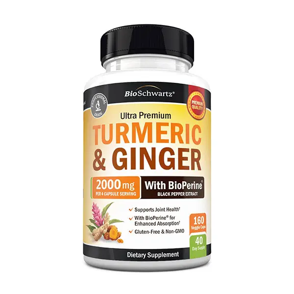 Turmeric & Ginger Supplement with BioPerine, Turmeric Curcumin with Black Pepper & Organic Ginger, Enhanced Absorption Formula, Supports Joint Comfort, Mobility, Digestion & Antioxidant Health, Vegan, Non-GMO, 40 Servings