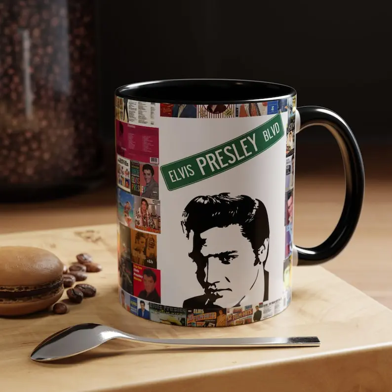 Elvis Presley Vintage Concert Poster Ceramic Mug - Rock n Roll Memorabilia Drinkware, Coffee Cup for Elvis Fans, Retro Music Lover Birthday Gift, Drink