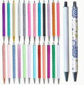 Random 24pcs press gold powder ballpoint pen foreskin PU glitter chalk creative multi-color metal ballpoint pen For stickers