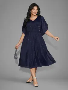BLOOMCHIC Women's Elegant Glitter Mesh Petal Sleeve Midi Party Dress,plus size tummy control outfit- 2026 Summer Basic Spandex Garment with Fabric Fit, Pocket for Swimweek,Spotlight,Summer wins,Deals for you days