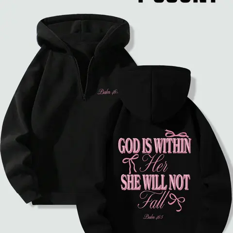 Women's Letter-Print Loose Hoodie, Casual Long-Sleeve Hooded Sweatshirt for Spring, Letter Printed Hoodie, Ladies' Tops for Daily Wear Fit, Womenswear, Everyday Hoodie, Essential Hoodie, Wearable Hooded Sweatshirt