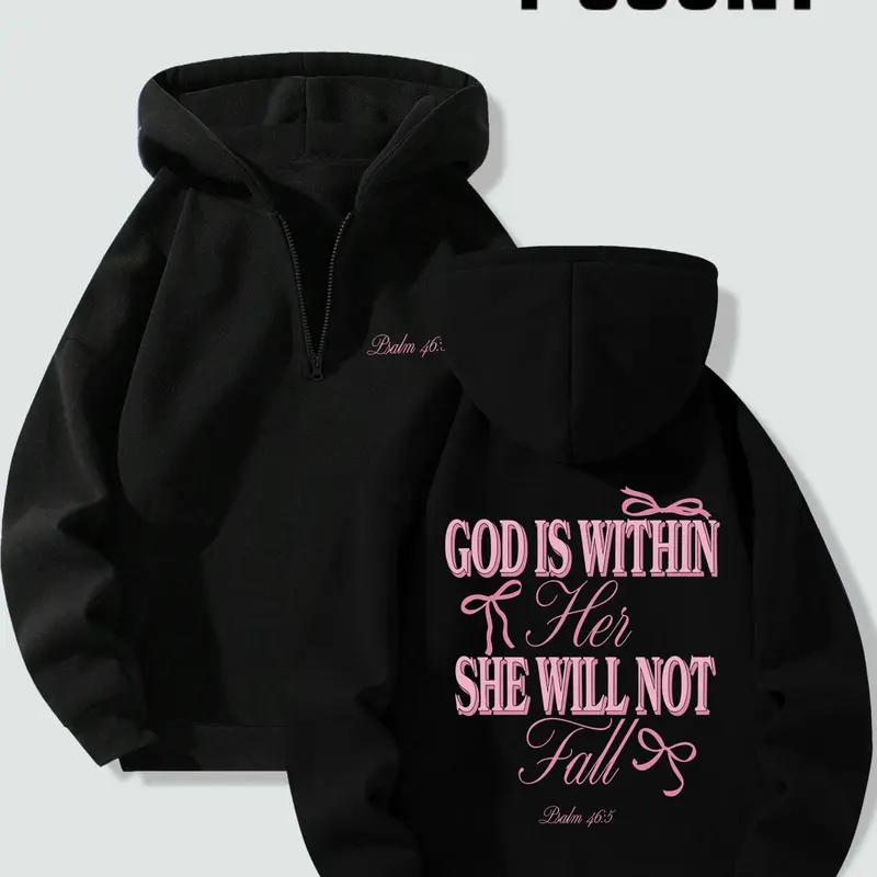 Women's Letter-Print Loose Hoodie, Casual Long-Sleeve Hooded Sweatshirt for Spring, Letter Printed Hoodie, Ladies' Tops for Daily Wear Fit, Womenswear, Everyday Hoodie, Essential Hoodie, Wearable Hooded Sweatshirt