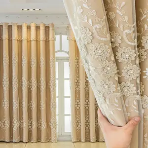 Floral Embroidered Curtain with Pearl Accents, 1 Count Luxury Thickened Handmade Embroidered Curtain, Window Curtain for Home Living Room Bedroom Decor
