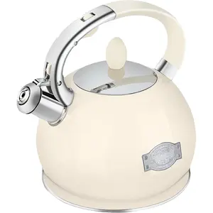 Kettle for Stovetop Induction Whistling  Kettles 2.64 Quart Retro  Grade Stainless Steel Teapots with Cool Touch Handle Cream