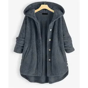 Women's Textured Fur Plush Teddy Hooded Coat Warm Cozy Button Front Pockets Loose Fit Winter Outerwear Fall Daily Outdoor Trendy Chic Must Have