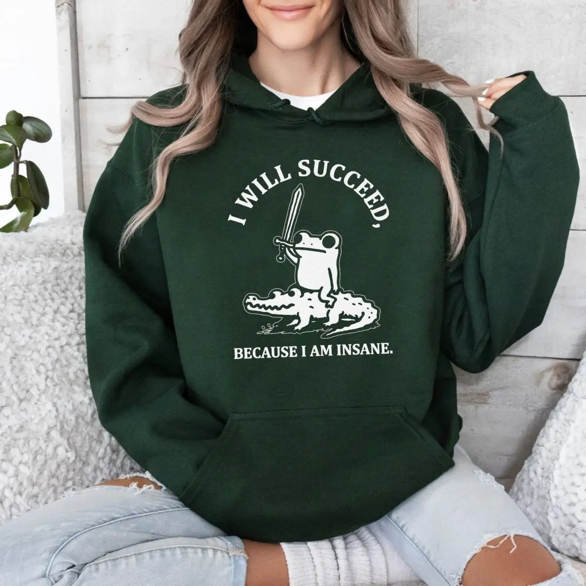 I Will Succeed Because I Am Insane Shirt, Funny Frog Riding Crocodile Shirt, Sword Frog Graphic Tee, Unisex Sweater Pullover Tee