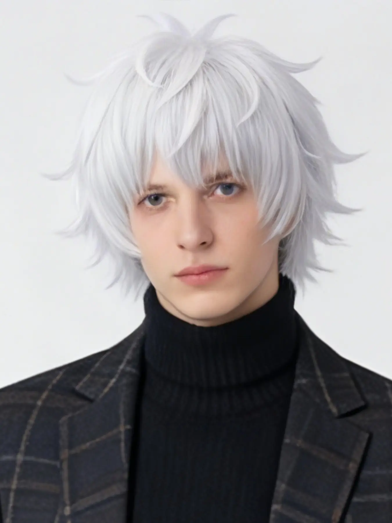 Gojo Cosplay Wig with Black Glasses,White Short Anime Wig Silver Costume Party Hair with Cap for Cosplay Show,Halloween Synthetic Material Wigs, Straight Synthetic Wig, Fun Wig