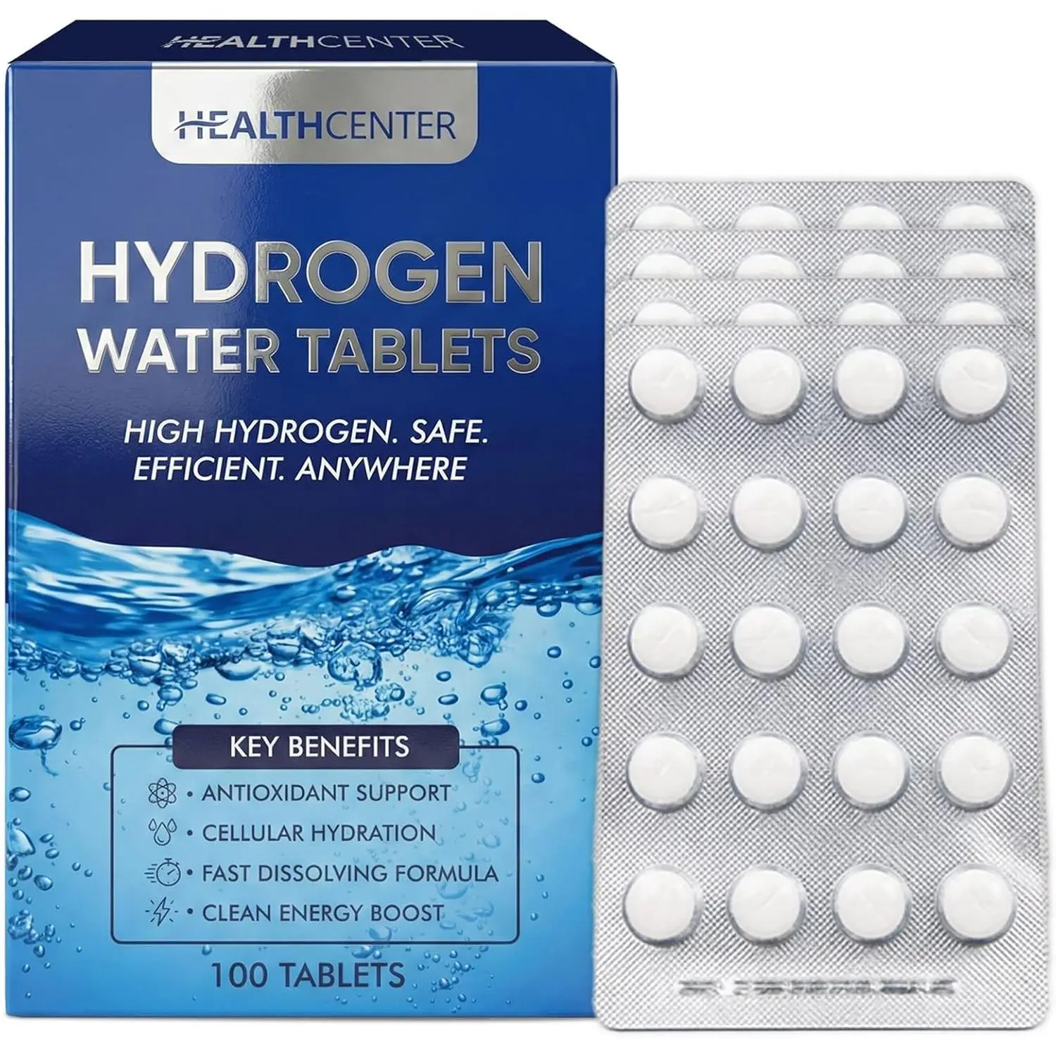 Hydrogen Water Tablets (100 Count) - High-Concentration Molecular H2 Infused Magnesium Antioxidant Dietary Supplement with Essential Minerals, Endurance Support, Fitness Fuel, Cellular Hydration & Clean Energy Boost