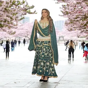 Top Sharara Suit - Traditional Womenswear Kurta Pant & Dupatta Set in Chinon Silk Fabric for Elegant Fashion