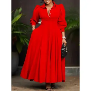 Women’s Spring/Summer Business Casual Elegant Long-Sleeve A-Line Shirt Dress, Solid Color, Mid-Length, Fashionable, Chic Design