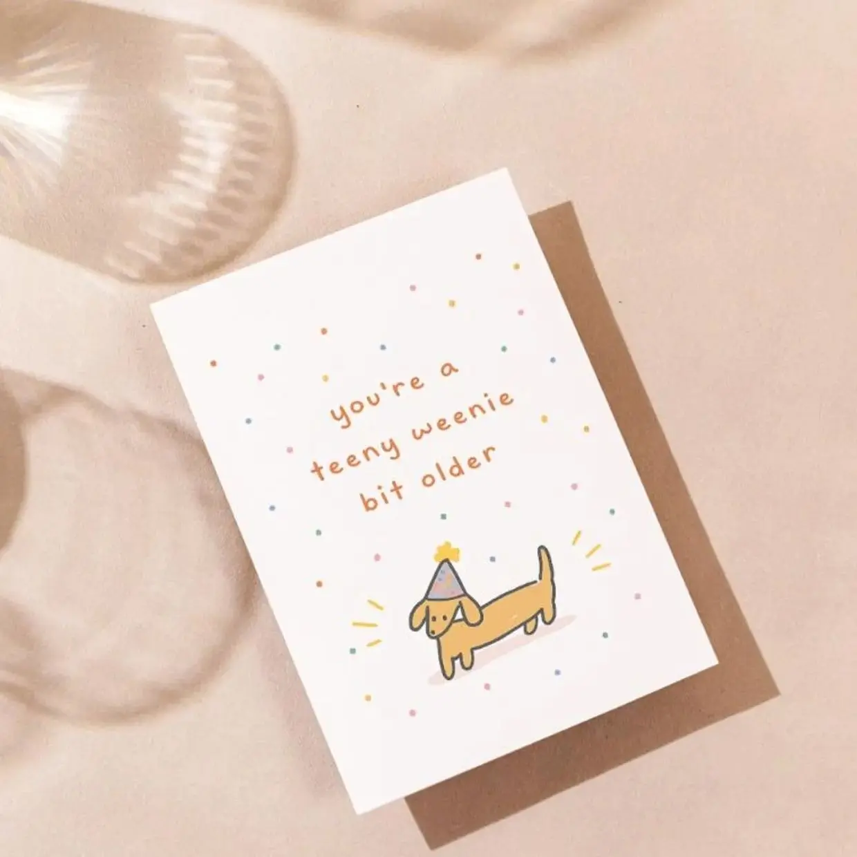 Funny Dachshund Greeting Card - Teeny Weenie Bit Older Pun Card for Dog Mom Friend (Cute Wiener Dog Office Stationery), Greeting Cards