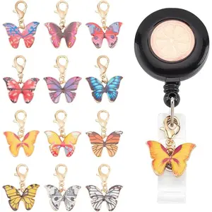 12 count Butterfly Badge Reel Charm for Student Nurse Teacher, Enamel Badge Holder Charms for ID Card Name Tag Badge Holder Badge Buddy Office School Graduation Supplies