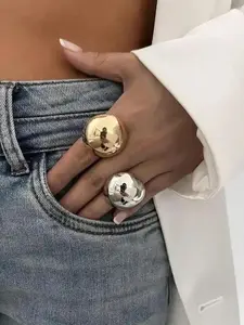 Golden Half Sphere Cuff Rings for Women, Minimalist Boho Design Stackable Everyday Jewelry Gift Set