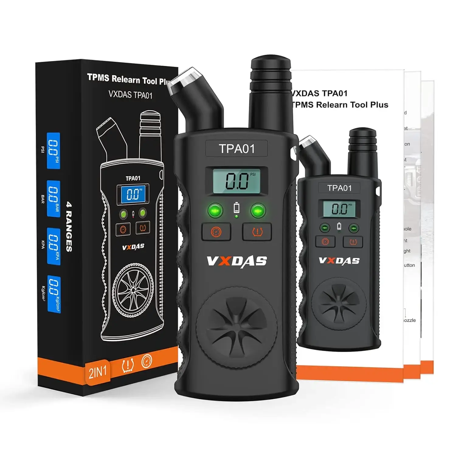 VXDAS TPA01 2-in-1 TPMS Relearn & Pressure Check Handheld Tool for GM Group Cars, 150 PSI/Bar/KPA Digital Display Tire Gauge, 9V Battery, 30s Auto Shut-Off, Car Repair Tools for Buick, Chevy, GMC, Relearn Mode