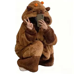 Adult Capybara Onesie Pajamas, Cartoon Animal Sleepwear, Gladiator Costume, Halloween Cosplay, Warm All-In-One Jumpsuit