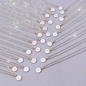 1pc Round 26 Letter Pendant Necklace for Women Metal Collar Chain Jewelry Accessories Lover Gift