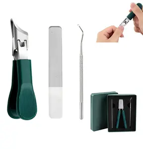 Three sets of eagle beak beveled nail clippers household multifunctional large opening anti-splash nail clippers set of high-grade thick hard manicure clippers green large opening