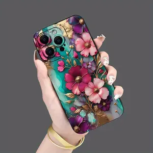Water Flower Design Shockproof Ultra-Thin Floral Protective Phone Case Casing, Full Camera Lens Protection Soft Cover for iPhone 16/15/14/13/12/11/plus/pro Max Decorative Smartphone Protector