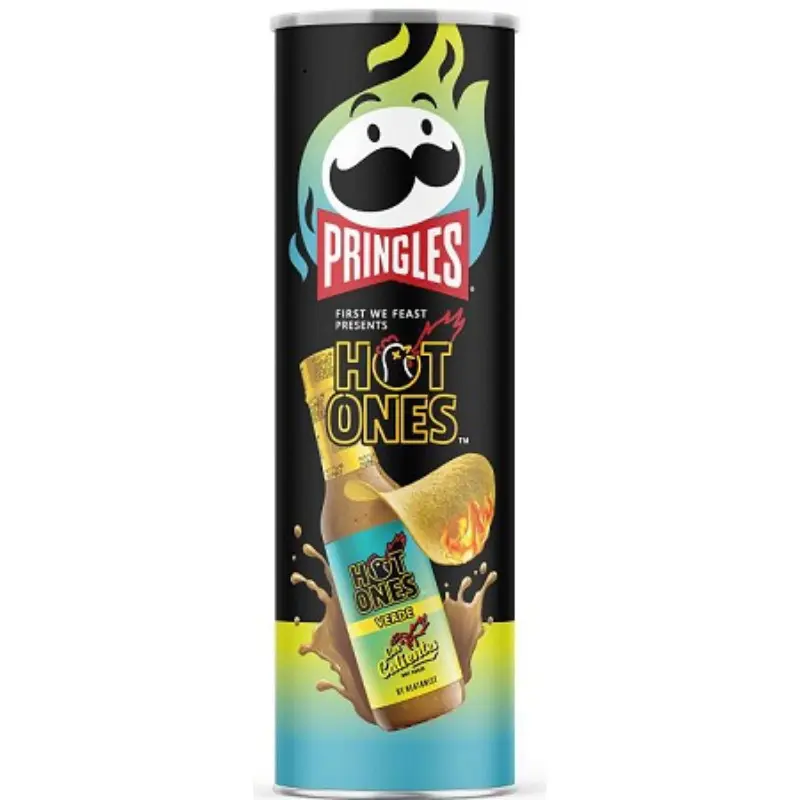 7x Pringles Hot Ones Verde - Limited Edition Spicy Potato Chips Tasty Savory Snacks Rare Crunchy Crisps Appetizer Party Food Grocery Bulk Lot Bundle Wholesale Pack Multipack Lunchbox Treats Gift Bag Stocking Stuffer 5.5oz Snacking Pepper