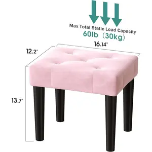 Pink Foot Stools Ottoman, Small Soft Footrest Ottoman with Wood Legs, Sofa Footrest Extra Seating for Living Room Entryway Office