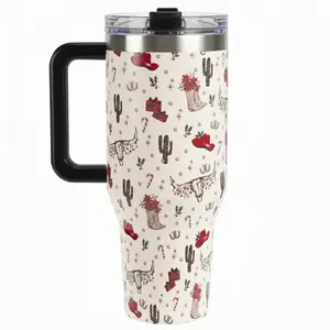 Western Cowboy Christmas Cup – Limited 40oz Insulated Traveler Tumbler, Red Black Holiday Gift That Keeps Drinks Hot or Cold