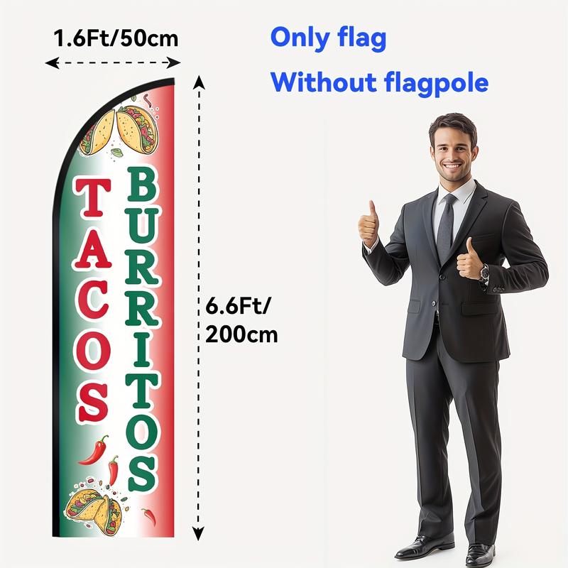 1pc Tacos Burritos Feather Flag, Mexican Food Banner, Taco Truck Sign, Street Food Advertising Flag, Fast Food Outdoor Display, Food Stand Feather Sign, Polyester Fabric, Flag Only, No Pole