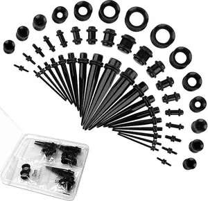 50 Pcs Ear Stretching Kit, Acrylic Gauges for Ears 14G-00G, Lightweight Tapers+ Plugs+ Silicone Tunnels, Gauge Stretching Kit, Piercing Earring Jewelry, for Men, Women, Starter Expanders