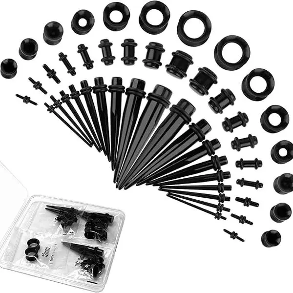 50 Pcs Ear Stretching Kit, Acrylic Gauges for Ears 14G-00G, Lightweight Tapers+ Plugs+ Silicone Tunnels, Gauge Stretching Kit, Piercing Earring Jewelry, for Men, Women, Starter Expanders