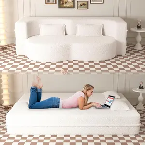 78" Teddy Folding Floor Sofa Couch Bed,Convertible Folding Sofa Bed, Full Size Love Seat Sleeper Bed Floor Sofa Bed with 2 Pillows for Living Room Apartment Office (Beige)