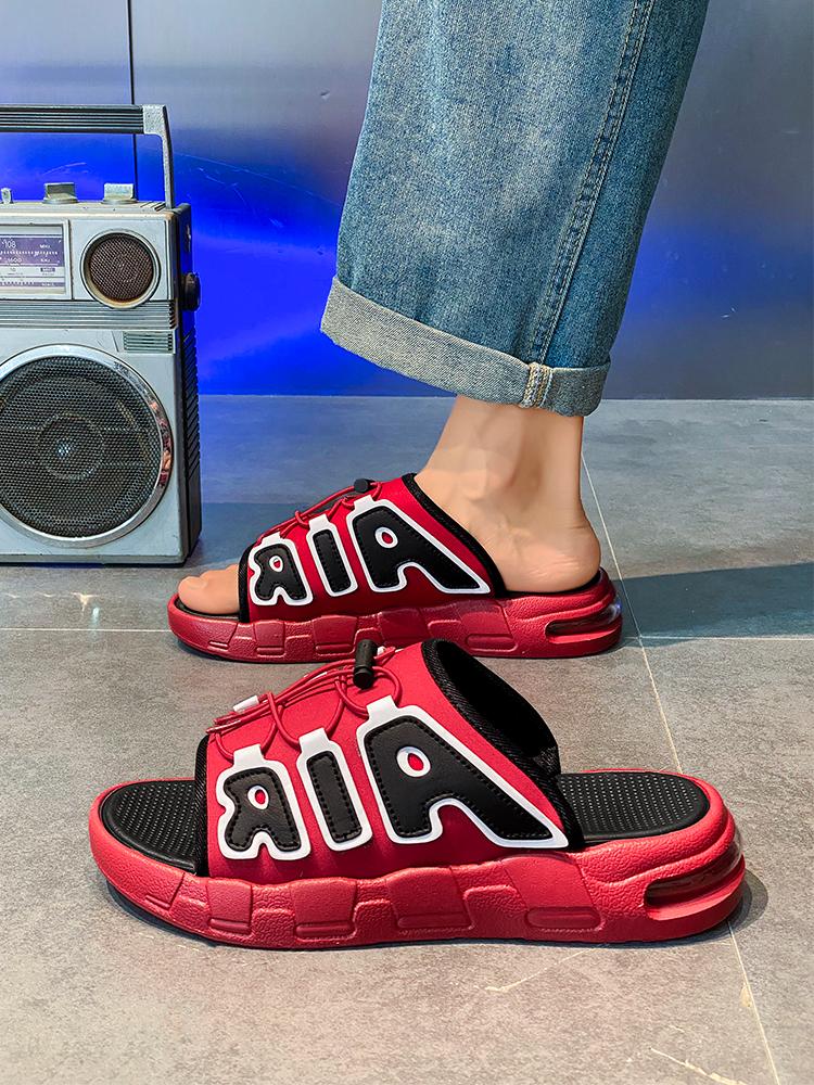 Men's "AIR" Letter Fashion Slides | Retro Basketball-Style Sports Sandals | Chunky Air-Cushioned Summer Slides | Streetwear Hypebeast Footwear
