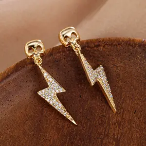 In-stock European and American hip-hop copper earrings, lightning shape studs, street style punk unisex ear accessories jewelry minimalist elegant