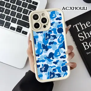 Softcase for iPhone 17 16 E Pro Max 15 Plus 14 13 12 11 XS XR Blue Bape Camo Shockproof Silicone Lightweight Anti-Scratch Cover