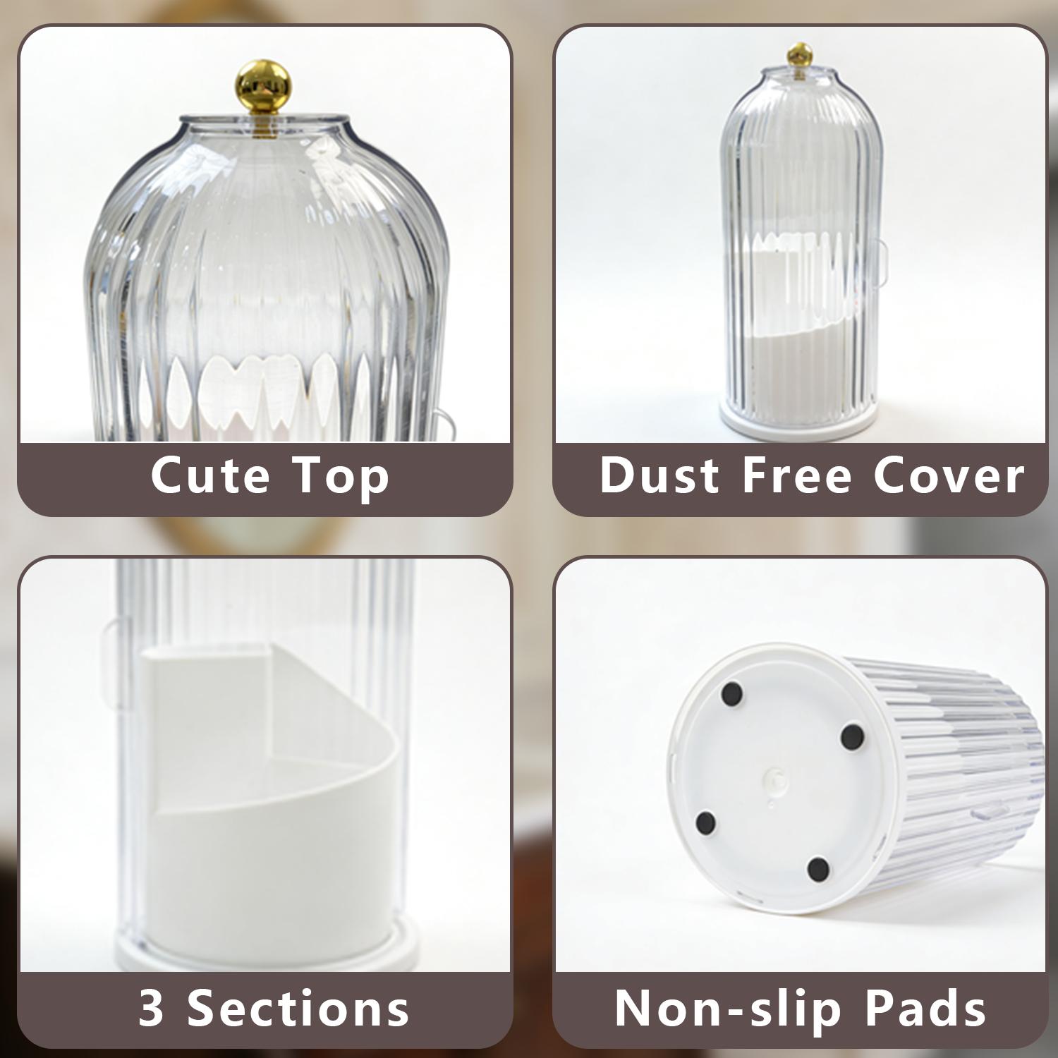 Bathroom Organizer Must Have,Mother’s Day Gift for Her,Bathroom Countertop Organizer for Toothbrush and Makeup Brush,360 Rotating Clear Organizer,Dustproof Waterproof 3-Slot Bathroom Essentials Holder,Anti-Slip Base Concealed Toothbrush Organizer