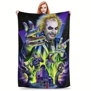 Soft Flannel Blanket with Horror Theme Pattern - Cozy, Reversible, All-Season Throw for Travel, Camping, Office Lunch Breaks, and Home Decor - Ideal Gift for Birthdays, Festivals, Christmas, Modern Style, Printed 389