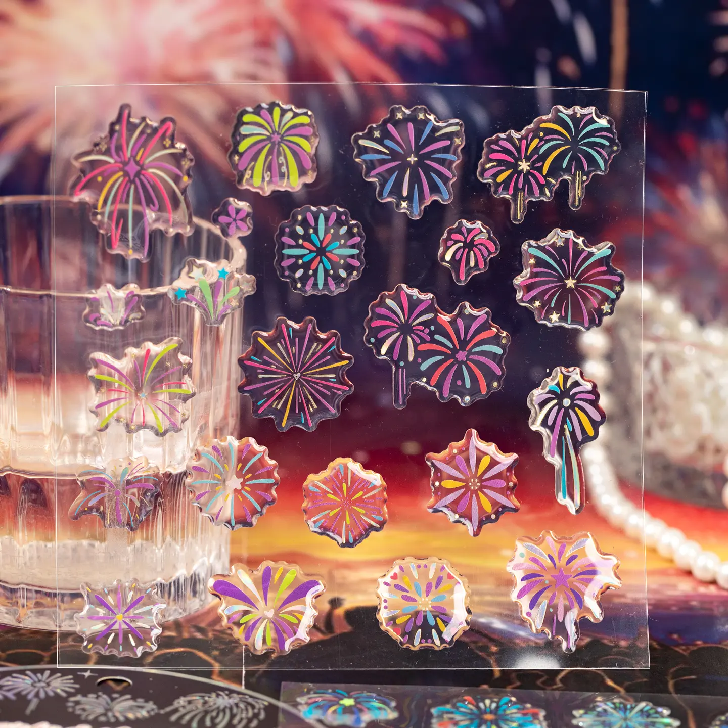 3D Sticker Pack, Fireworks Theme Decorative Stickers for Journals, Water Bottles, Multi-Scene Decoration, 1 Sheet/bag