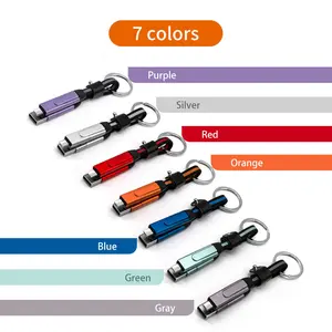 Mini Keychain 6-in-1 Braided Cable, 60W Fast Charging Aluminum Alloy Type-C to Type-C Portable USB Charger