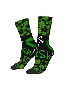 1 Pair Hip Hop Vintage Shamrock Green Irish Crazy Men's compression Sock Unisex St. Patrick's Day Harajuku Pattern Printed Funny Novelty Happy Crew Sock Gift