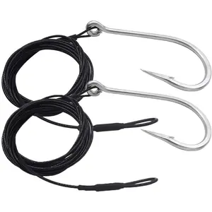 1/0-13/0 Shark Surf Rigs with 9.8ft 49-Strands Steel Leader(380-400Pound),Deep Sea Hooks for Big Fish
